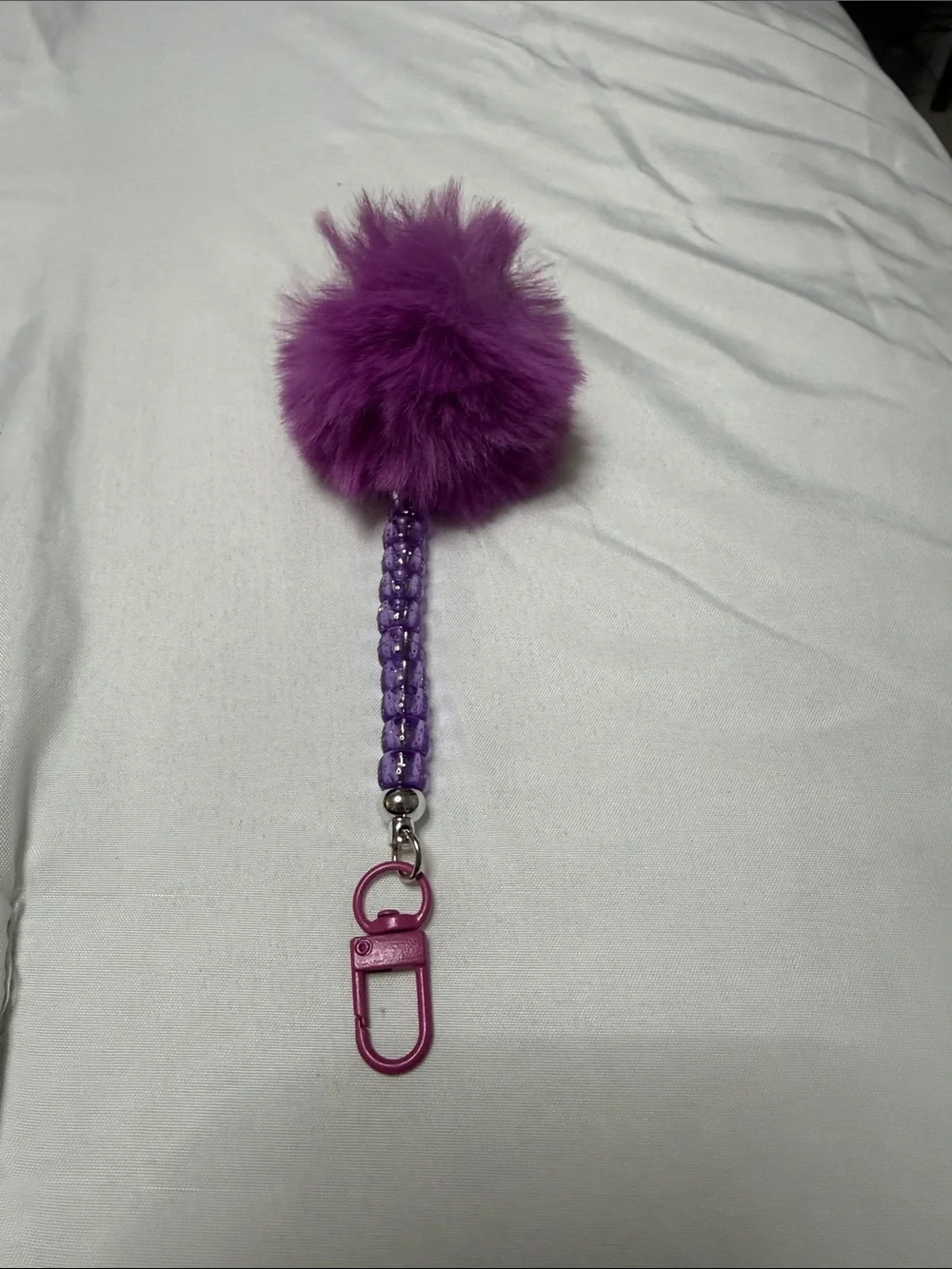 Sets of 4 Pom-Pom Keychain Clip - Green, Gray, Purple, Orange